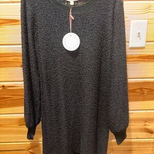 Umgee Black Long Sleeve Textured Dress
